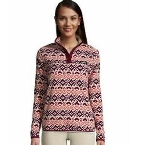 Lands’ End Women’s Heritage Long Sleeve Fleece Snap Neck Pullover Classic Sz S